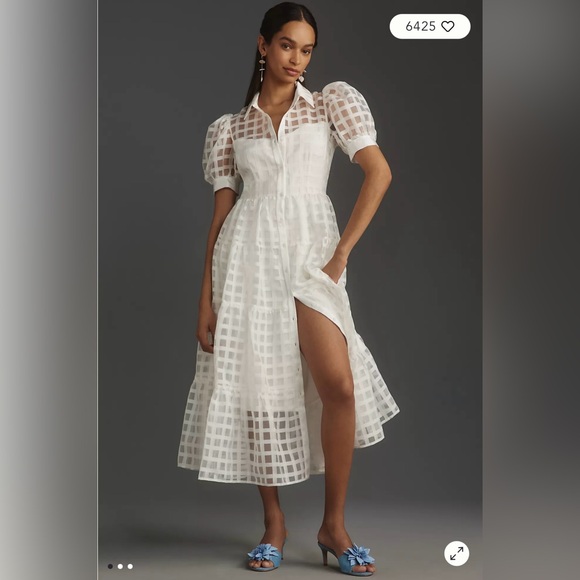 English Factory Dresses & Skirts - English Factory White Organza Grid Midi Dress